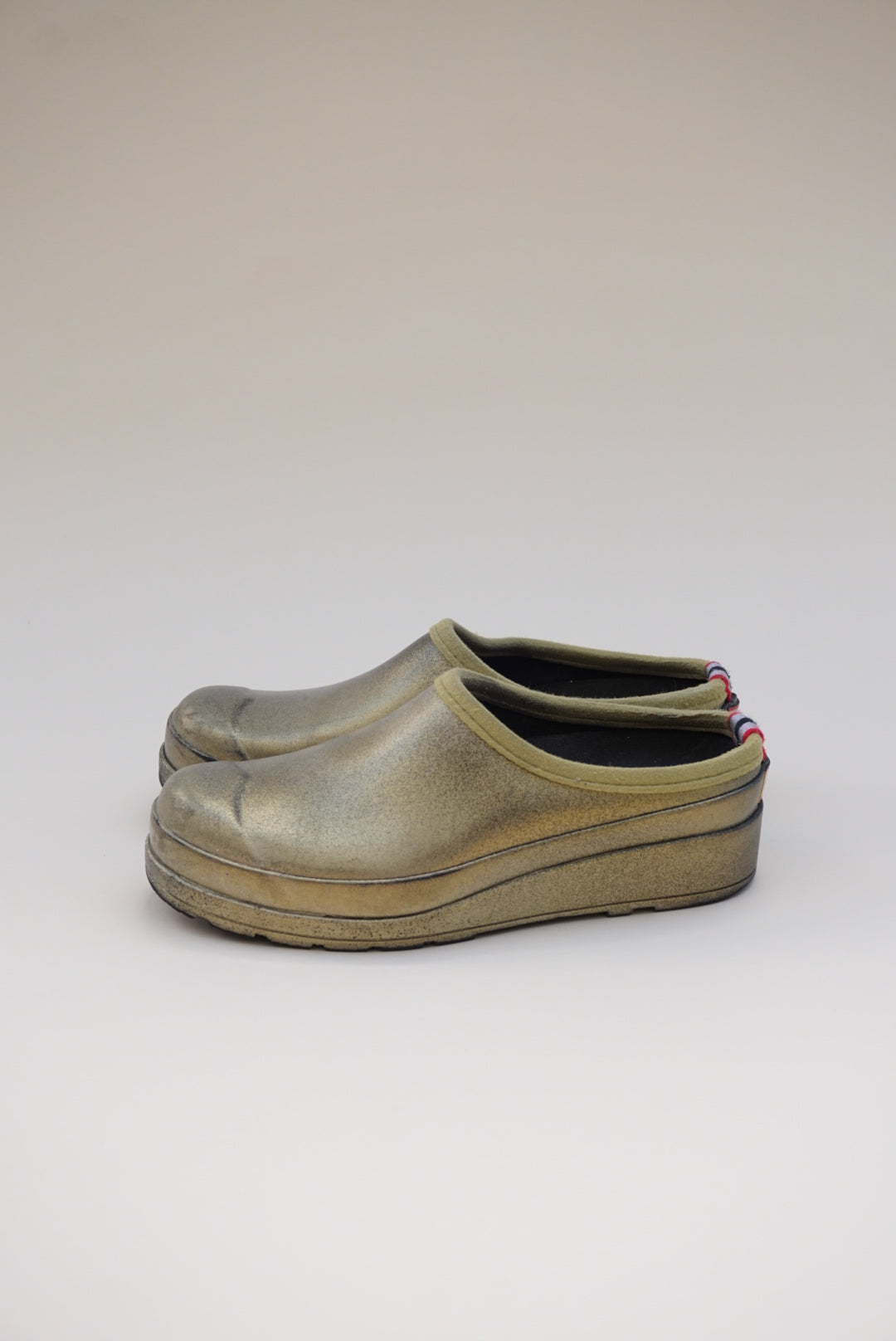 "Hunter" Gold Metallic Play Slip On Clogs - Size 5