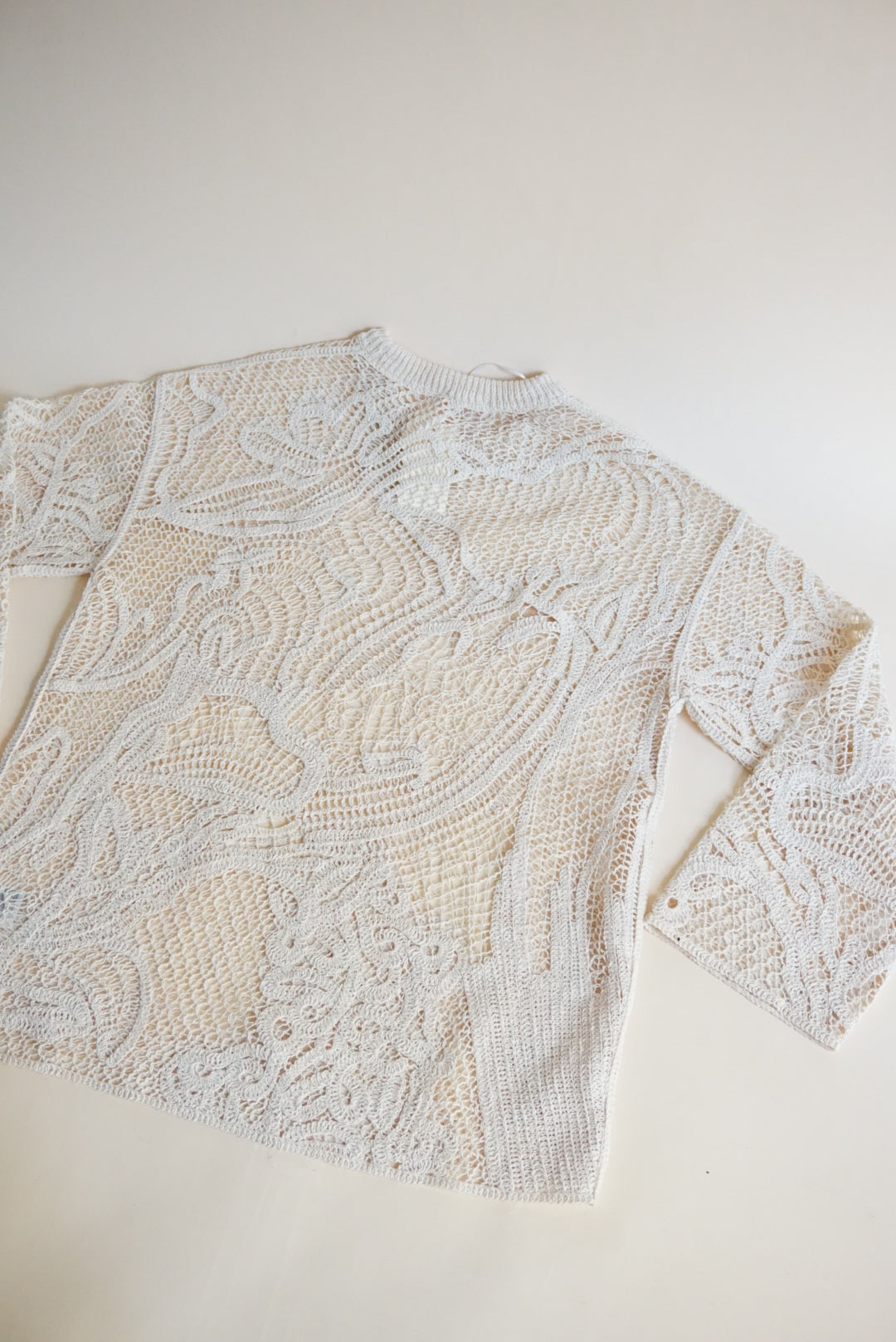 H&M Open Crocheted Ivory Wool Blend Tunic - Size Small