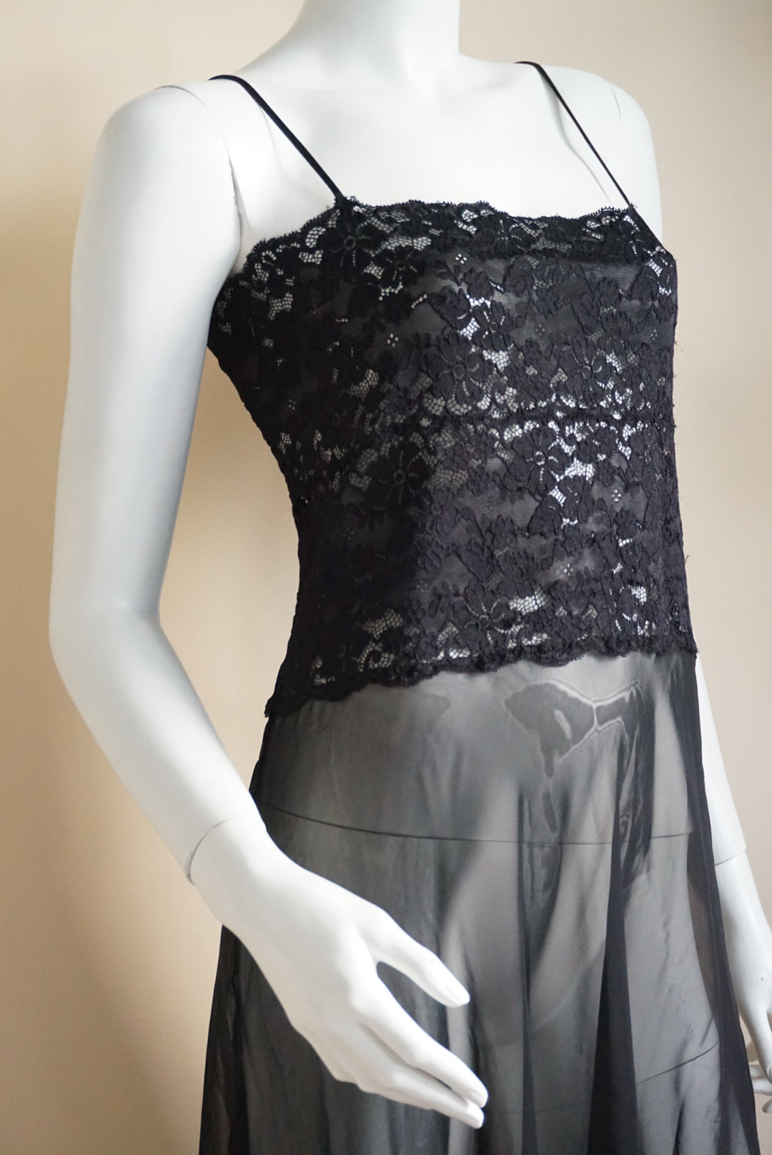 Via Nicci VTG Black Lace & Sheer Lingerie Nightgown - Size XL