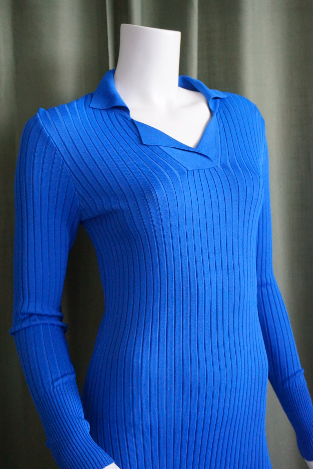 Zara Blue Ribbed Knit Polo Tunic/Mini Dress - Size Small