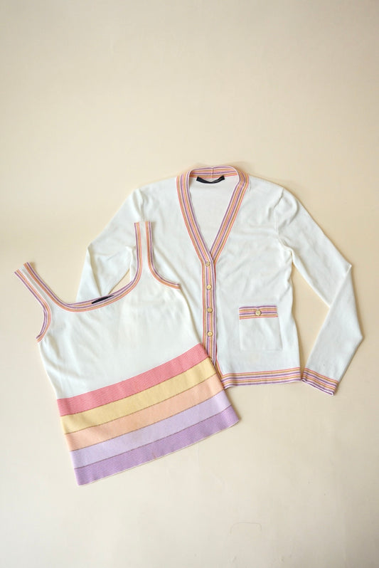 Les Copains Striped Ivory Vintage Pastel Cardigan Set - Size 40 IT