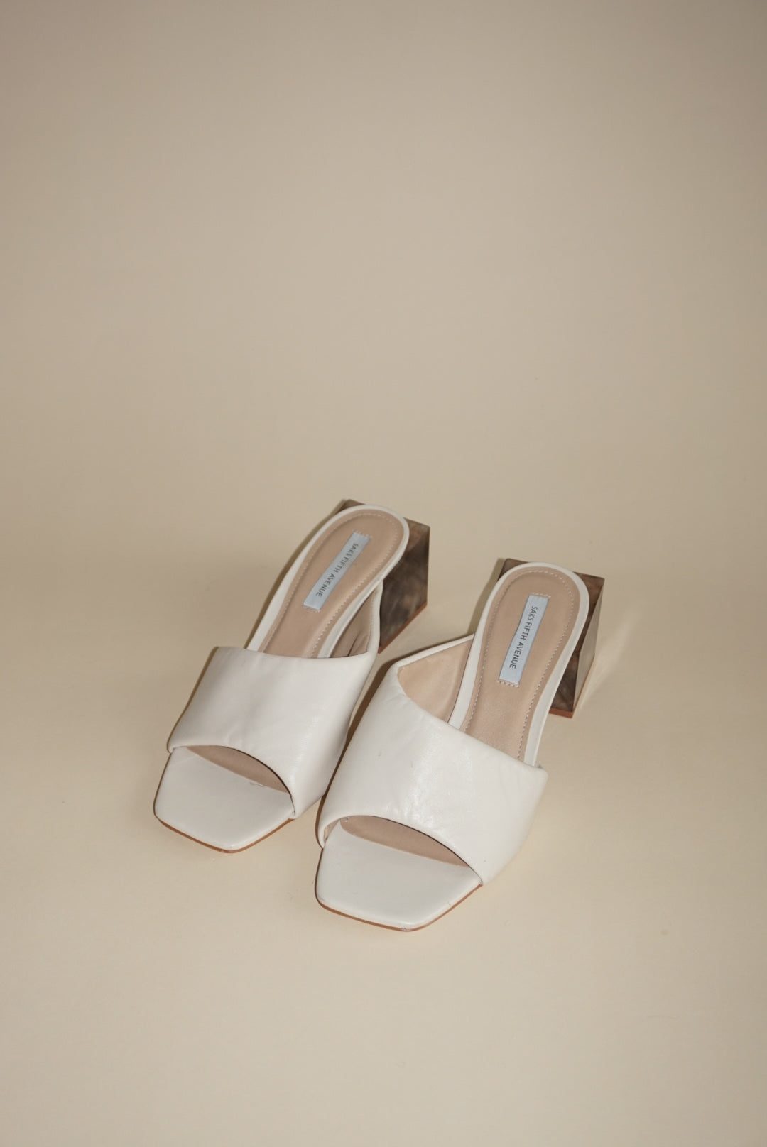 “Saks Fifth Avenue” Padded Marble Block Sandal Heels - Size 8