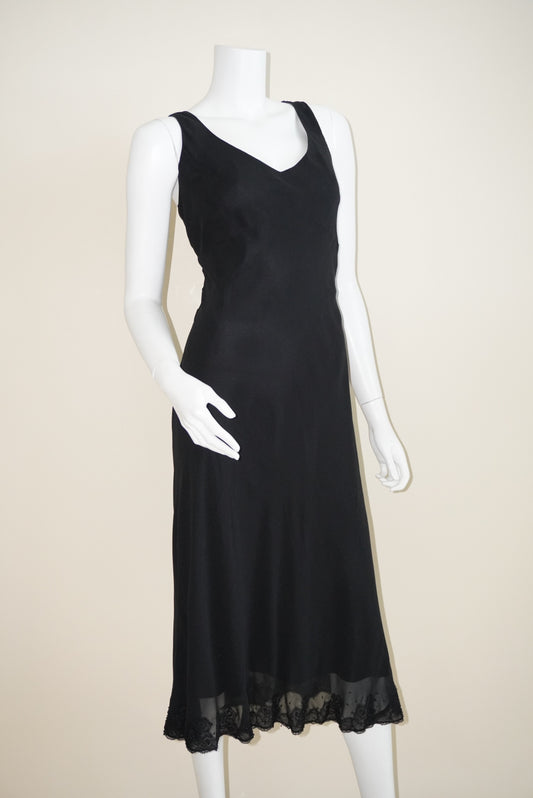 Jones New York Vintage Black Beaded Hem Slip Silk Y2K Dress - Size 14