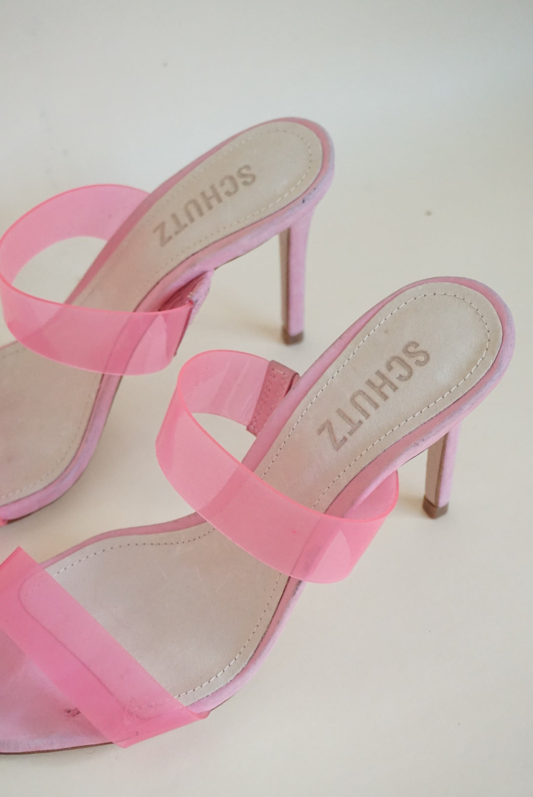 Schutz Pink PVC Ariella Stiletto Sandal Heel - Size 6.5