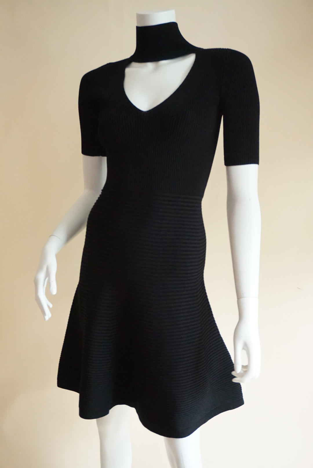 Cushnie et Ochs Turtleneck Knit Fit & Flare Black Mini Dress - Size XS