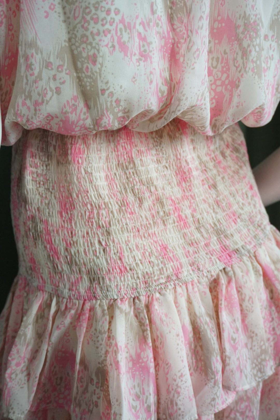 Entro Snake Print Graphic Pink Shirred Mini Dress - Size Small