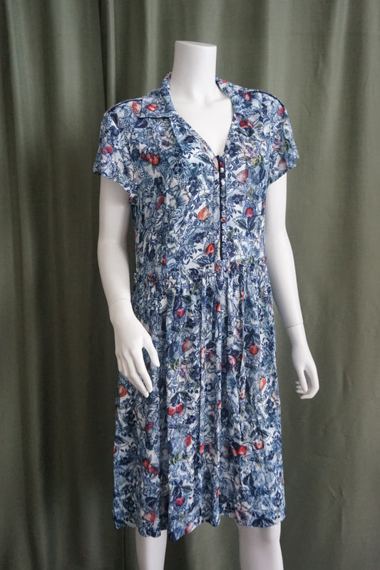 See By Chloe Crepe Fruit Art Midi Dress Waist Tie Dress - Size 40