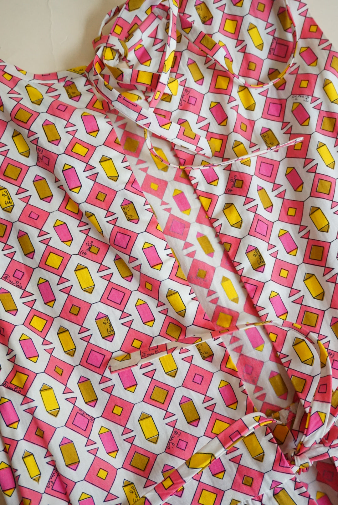 Emilio Pucci Vintage 1960’s Geometric Mod Sleeveless Tie Back Cotton Maxi - Size 8