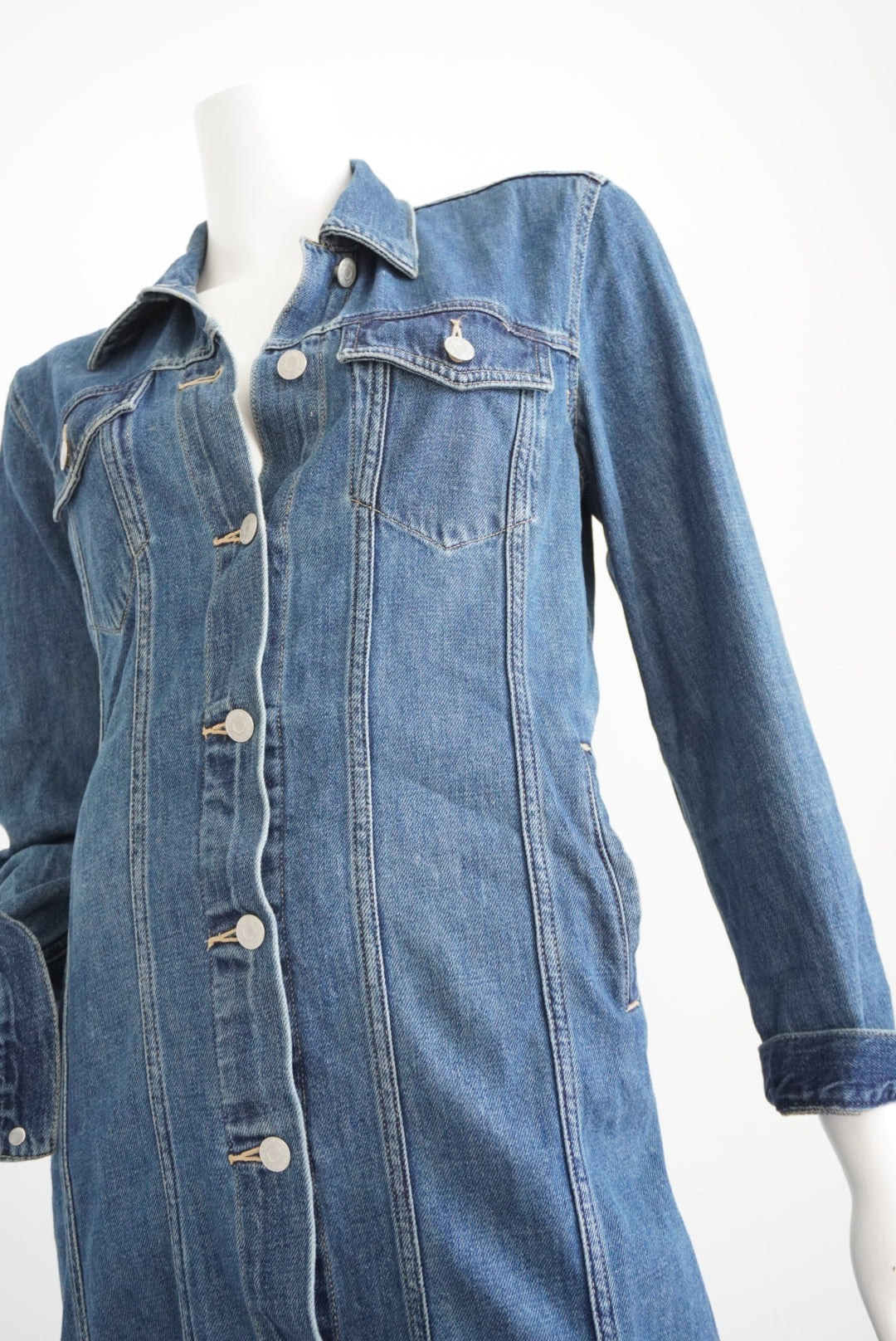 Gap Denim Blue Button Up Collared Dress / Longline Jacket- Size Large