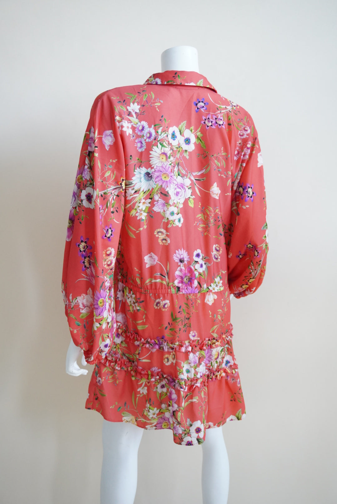 Alexis Orange Floral Drop Waist Shirt Ruffle Trim Dress - Size Large