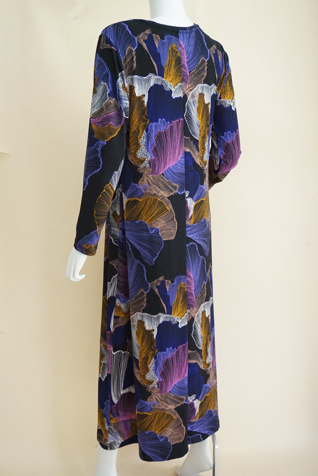 Chicos Navy Abstract Maxi Crew Neck Dress - Size Large (2)