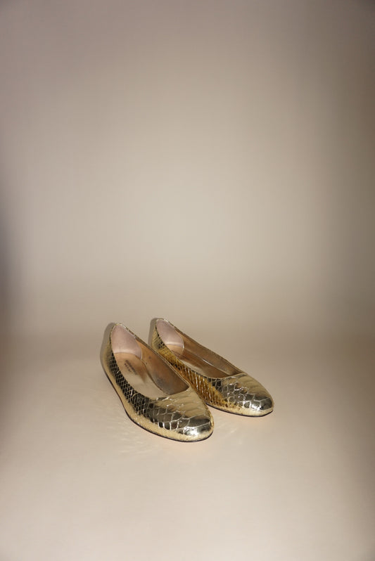 “Andrea Carrano” Gold Snake Ballet Flats NWOT- Size 40