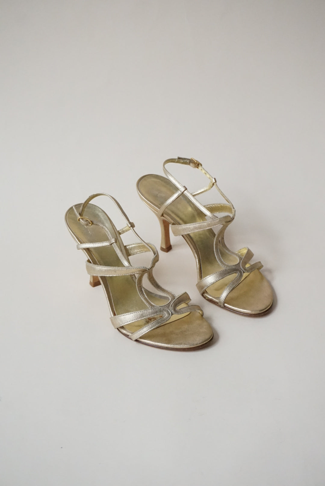 Faconnable Vintage Gold Strappy Janine Lea Heels - Size 5.5
