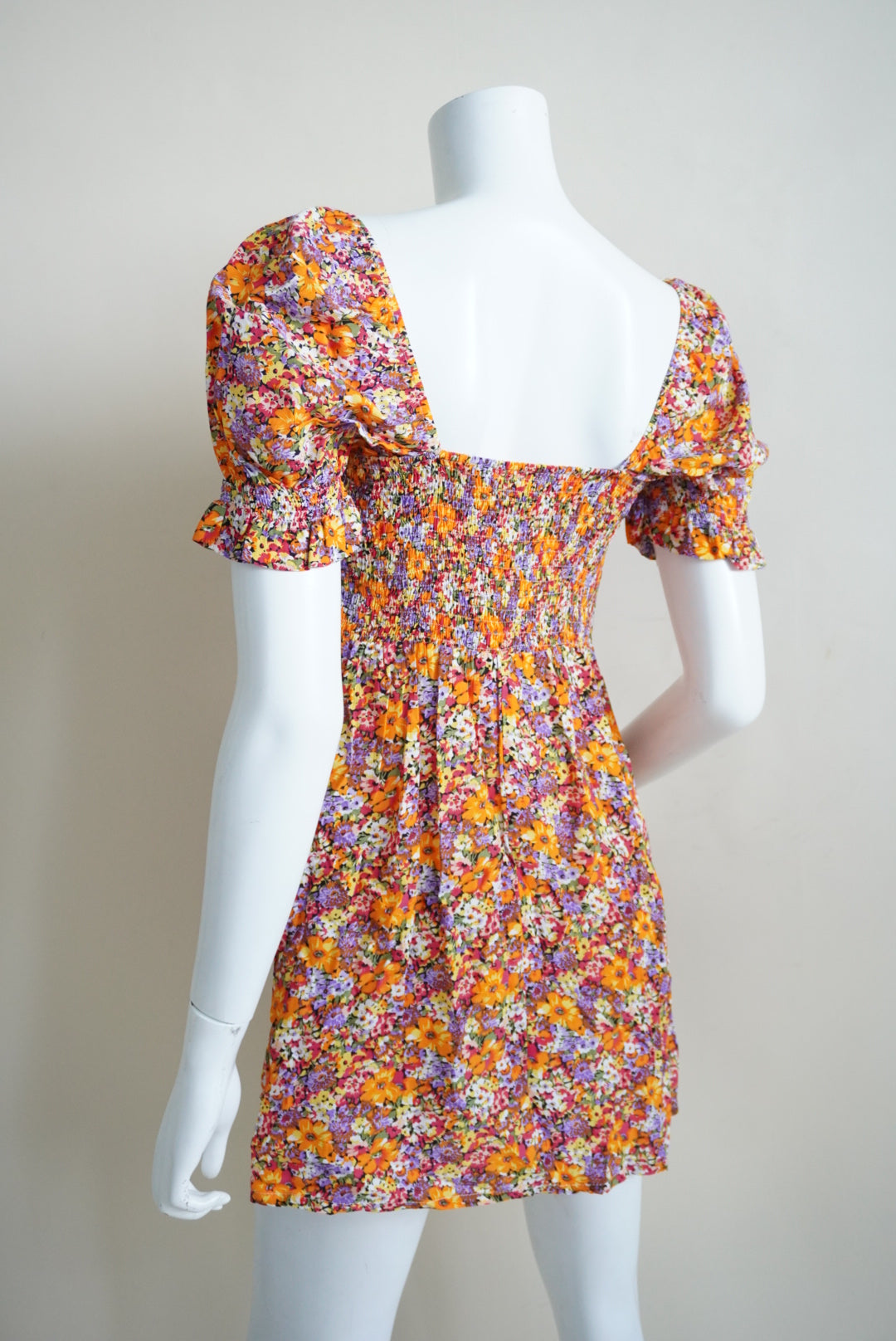 Faithfull The Brand Meja Vibrant Floral Shirred Mini Dress NWT - Size Small/4