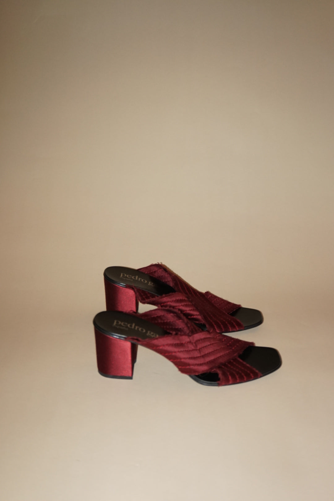 “Pedro Garcia” Satin Burgundy “Xail” Mules - Size 38.5