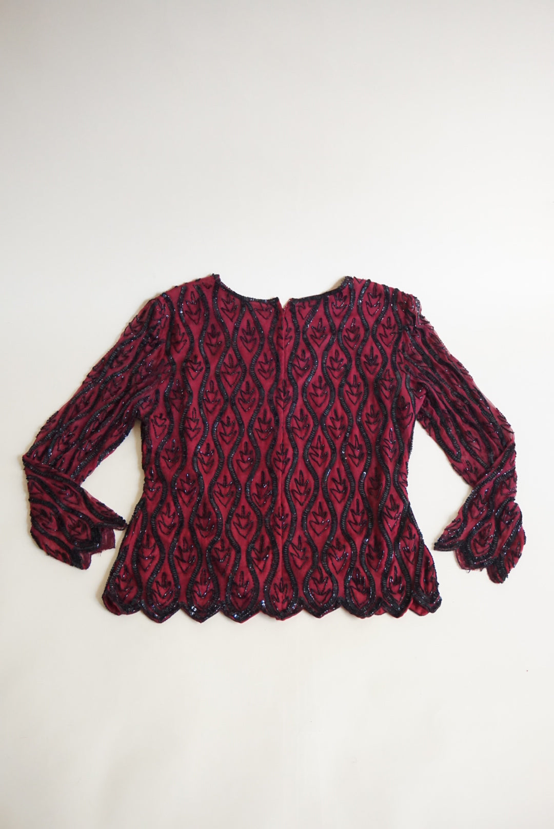Stenay Vintage Silk Burgundy Beaded Scalloped Hem Blouse - Size Medium