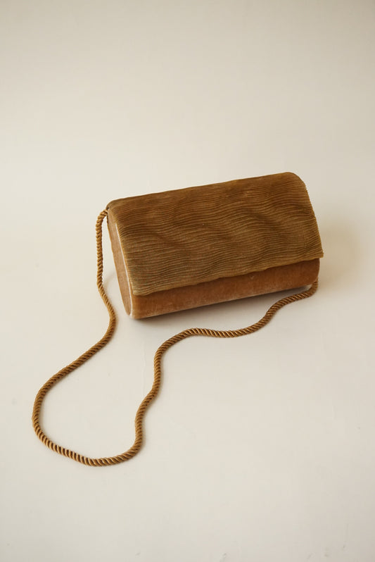 Vintage Whittall & Shon Velvet Pleated Shimmer Gold Evening Clutch