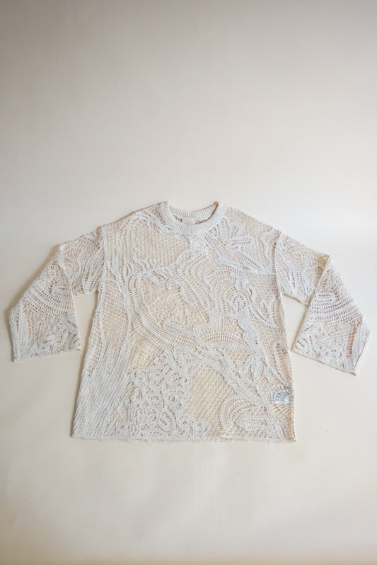 H&M Open Crocheted Ivory Wool Blend Tunic - Size Small