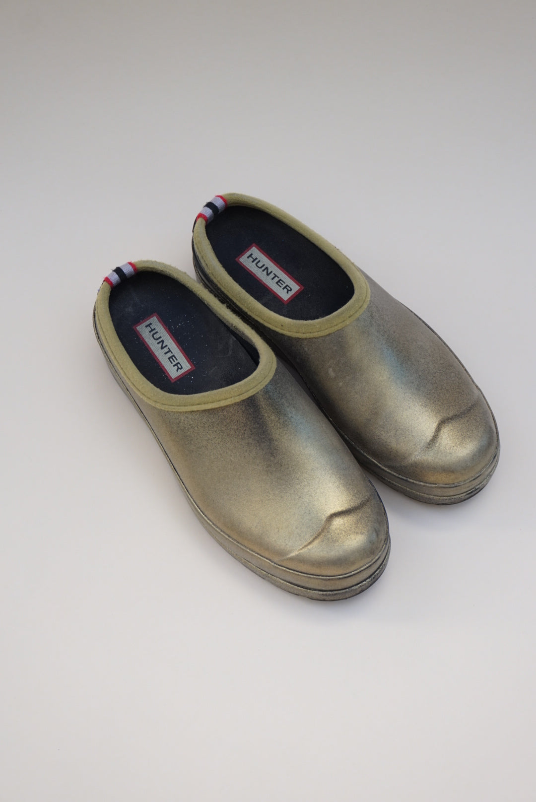 "Hunter" Gold Metallic Play Slip On Clogs - Size 5