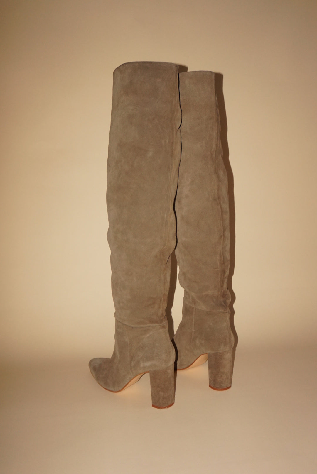 Zara Suede Leather Beige Knee High Boots - Size 39