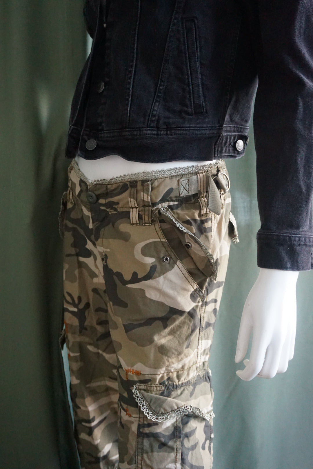Miss Me Camo Army Print Patchwork Y2K Pants - Size Medium