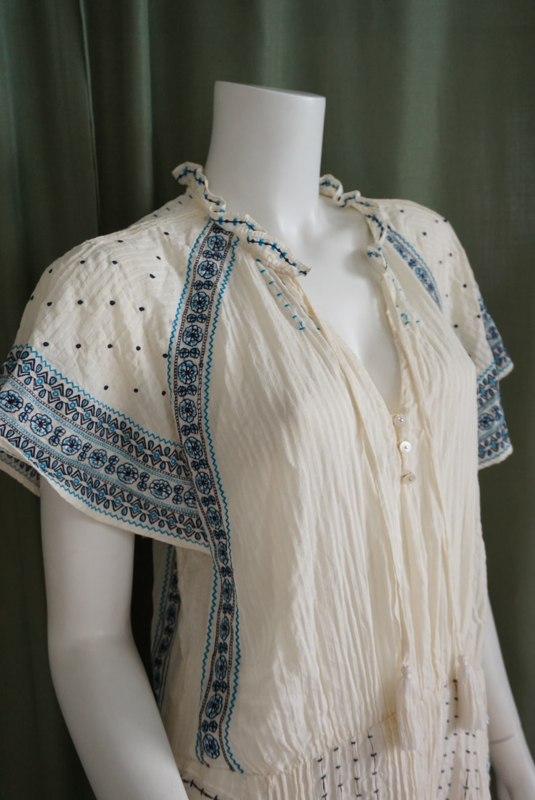 Veronica Beard Embroidered Blue Gauze Sheer Shirt Dress - Size 10