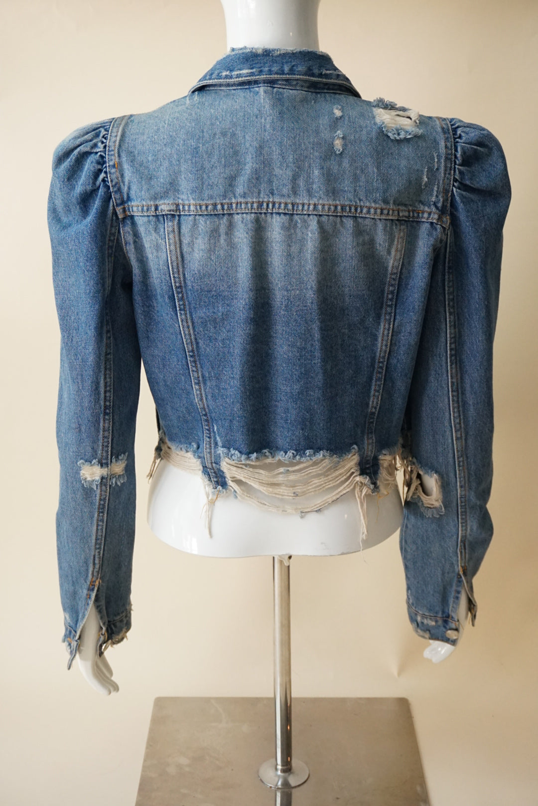 Zara TRF Collection Medium Wash Frayed Hem Denim Jacket - Size Small