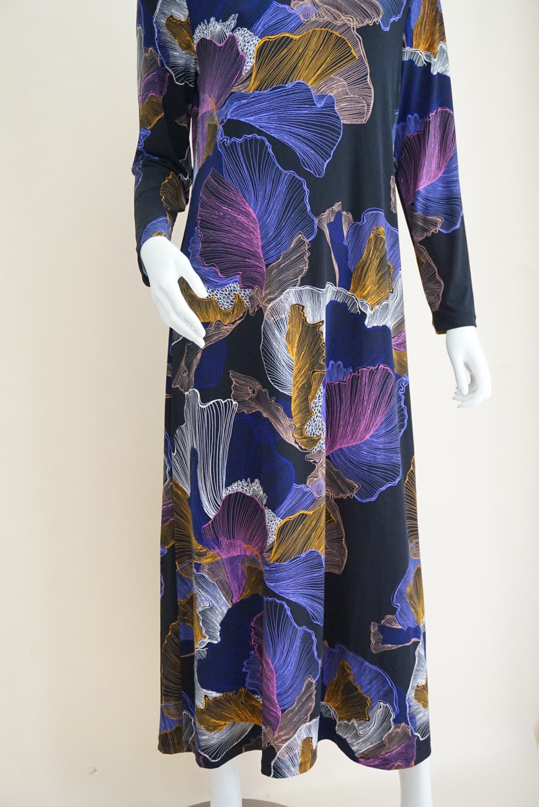 Chicos Navy Abstract Maxi Crew Neck Dress - Size Large (2)