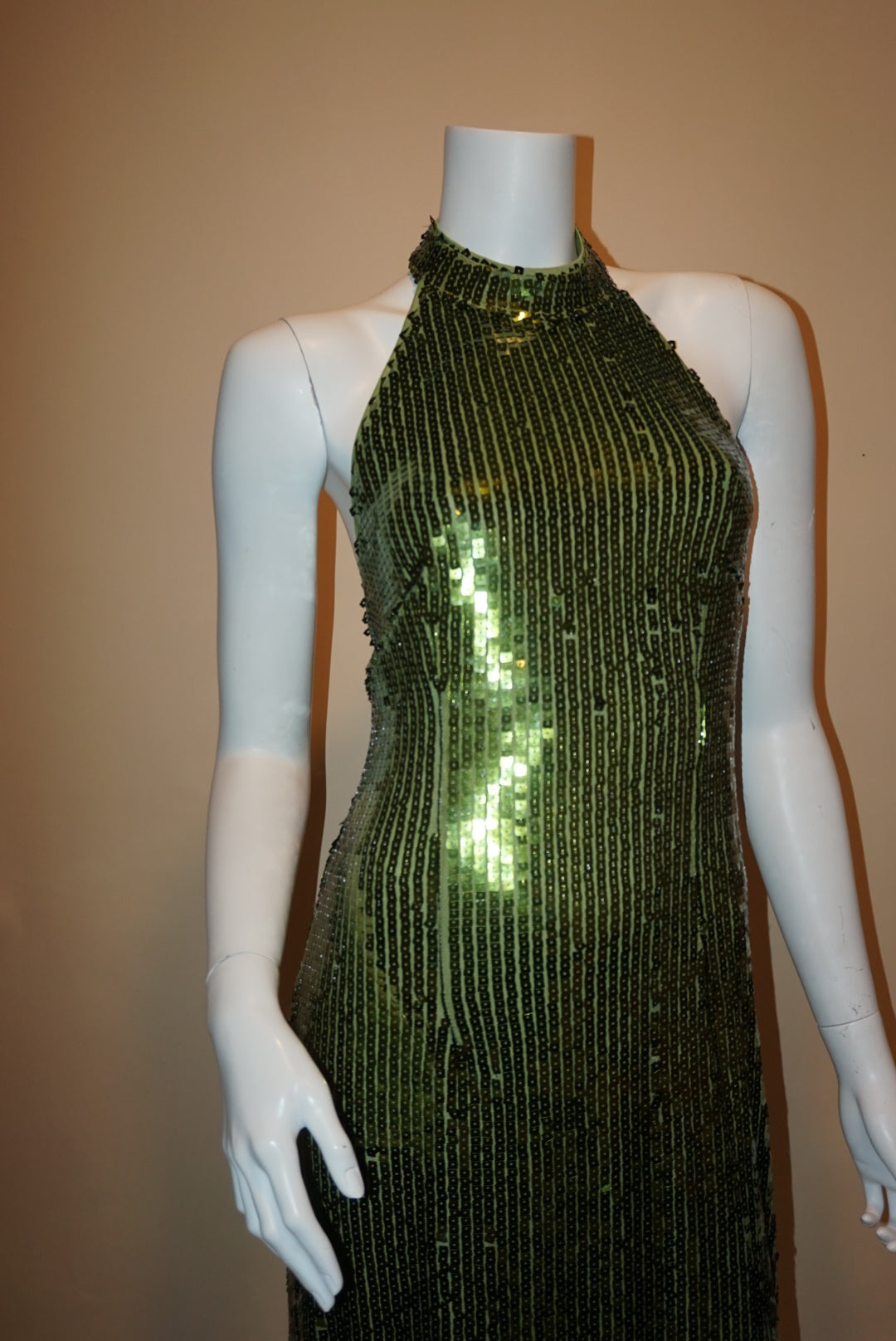 "Boohoo" Green Halterneck Backless Sequin Dress - Size 14