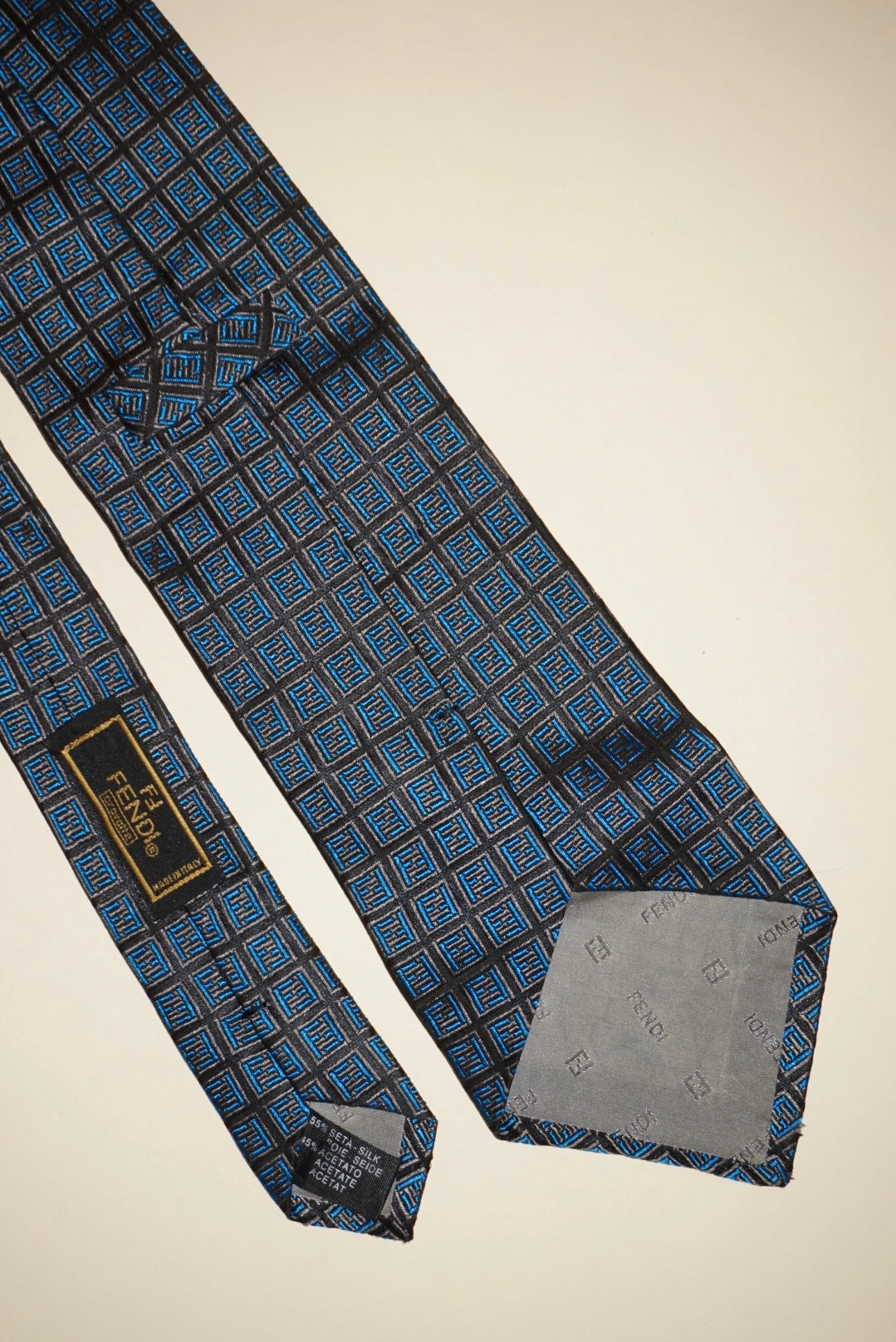 “Fendi” Zucchino Cravatte Silk Blue Monogram Tie