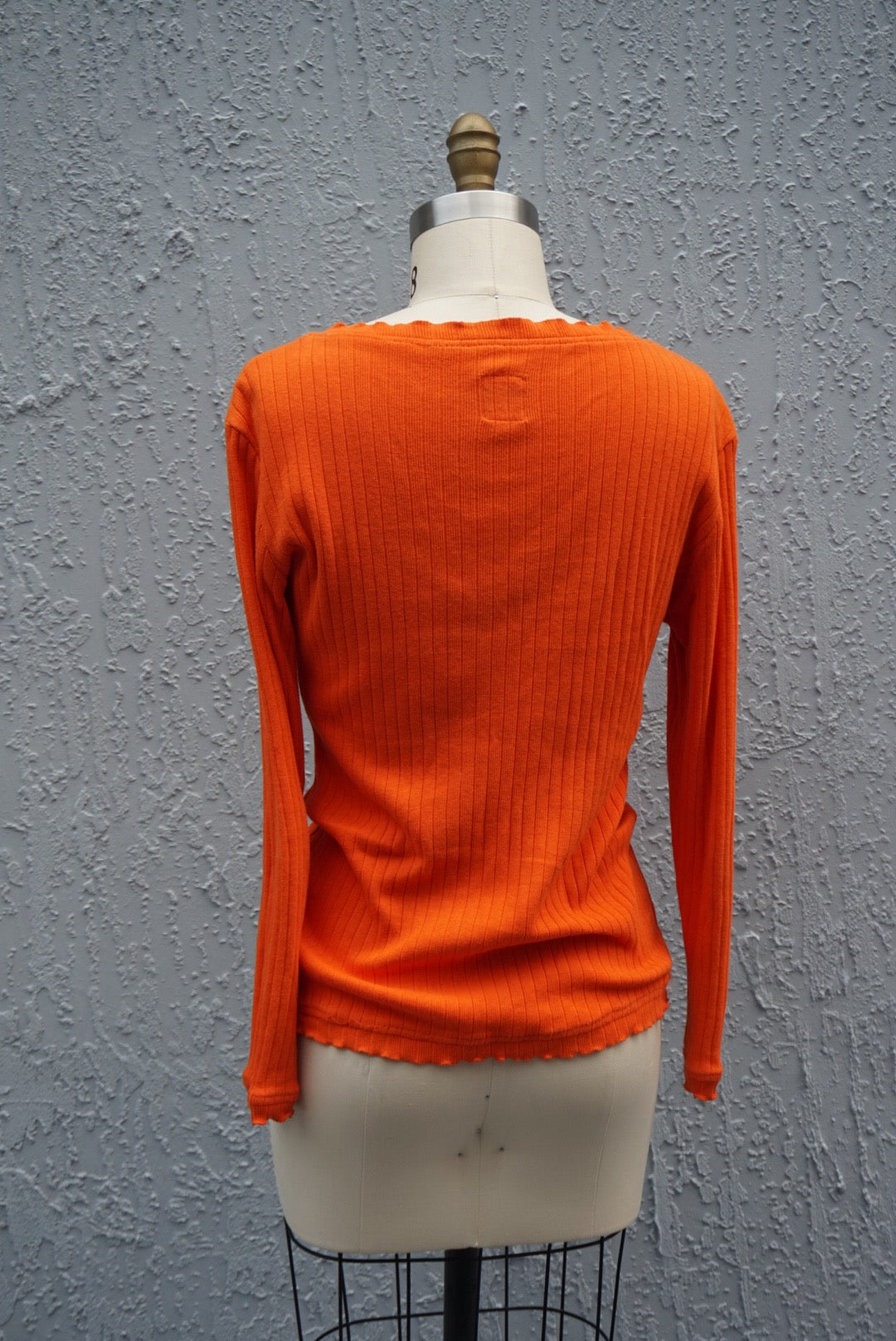 Moschino Soft Wear Orange Ribbed Knit Pleated Neckline Top - Size 44
