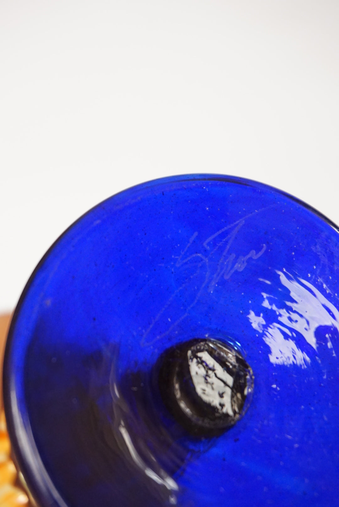 Rick Strini Aurene Golden & Cobalt Blue Spiral Cane Hand Blown Rare Signed Glass Goblets - Set of 2