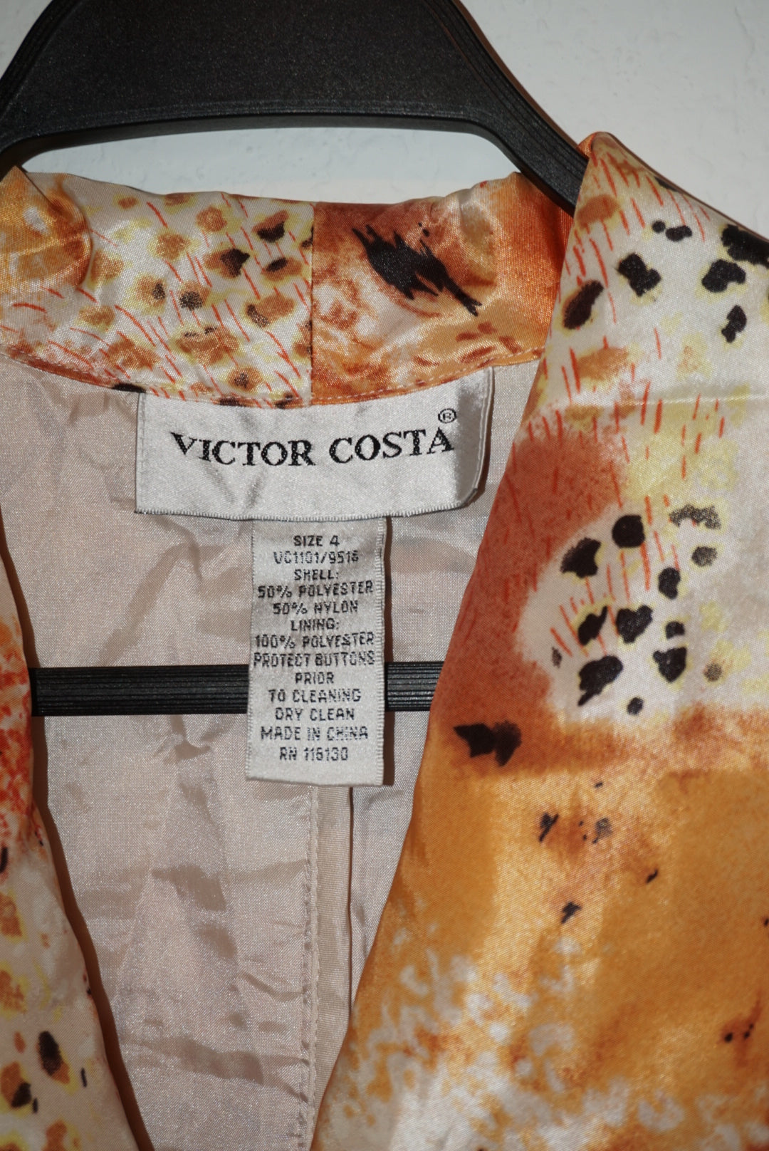 Victor Costa Vintage Crinkle Rhinestone Button Animal Print Blouse - Size 4