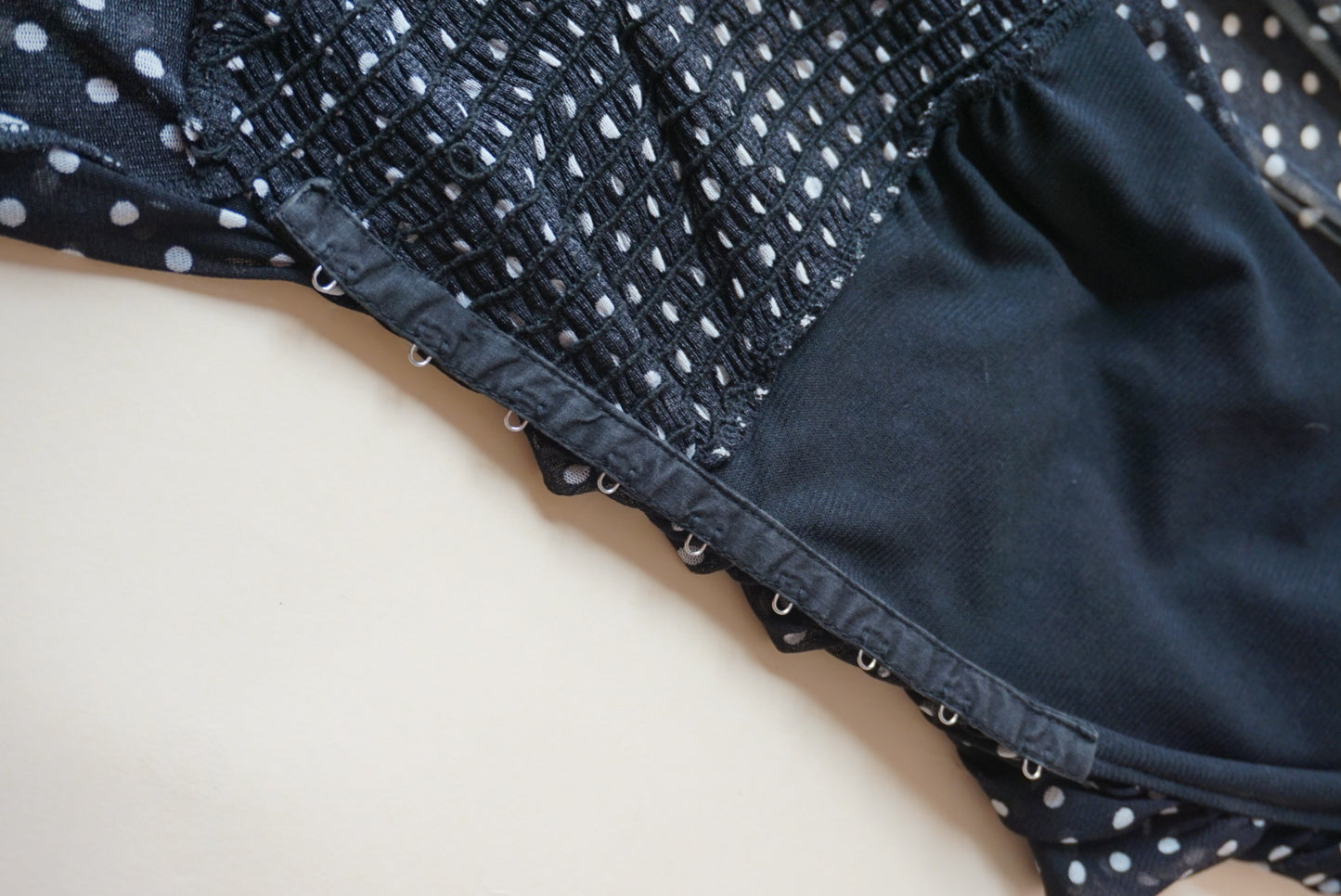 Lillie Rubin Vintage Polka Dot Mesh Sheer Shirring Ruffle Blouse - Size Medium