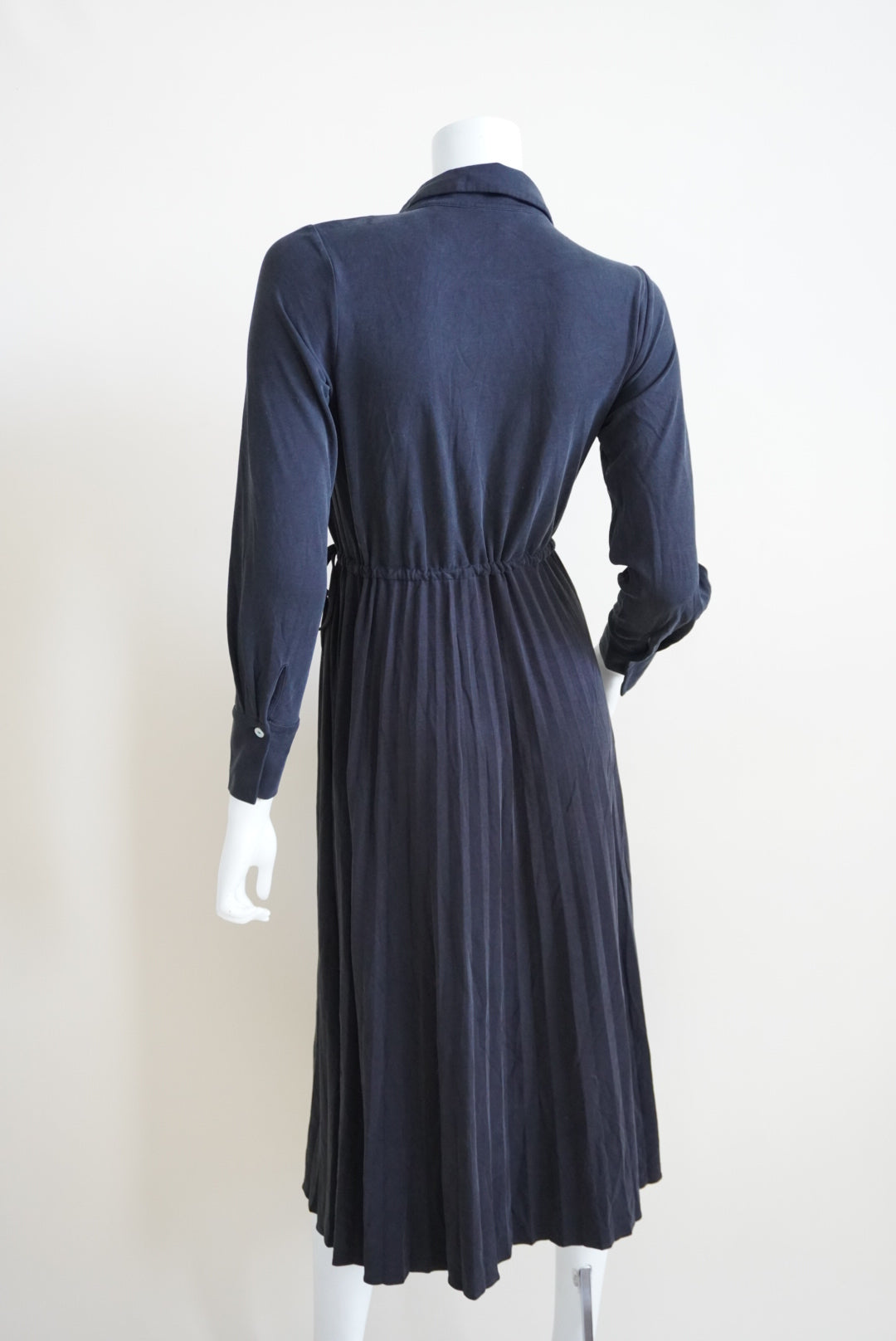 Massimo Dutti Black Wrap Lapel Accordion Tie Waist Dress - Size XS
