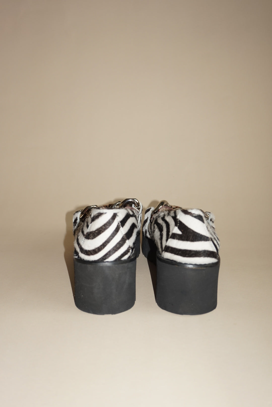 Diane B. Pony Hair Animal Print Chain Loafers - Size 37