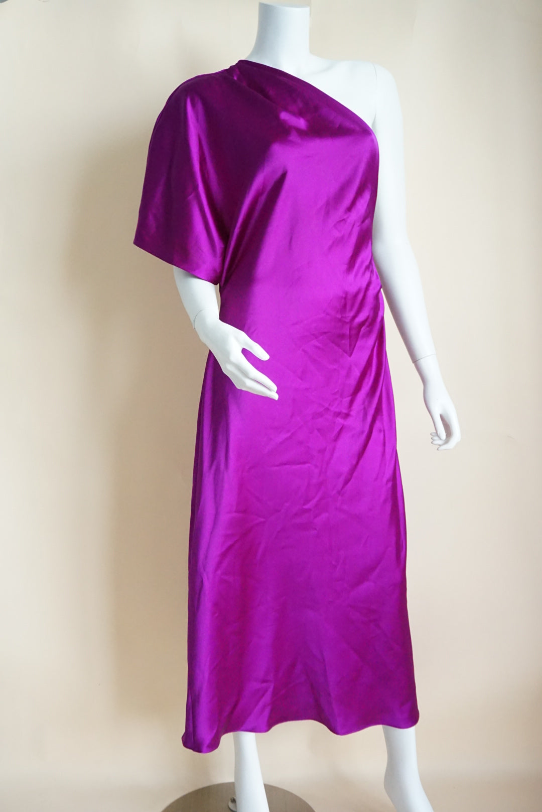 Zara Purple Satin One Shoulder Aysmmetric Midi Dress NWT