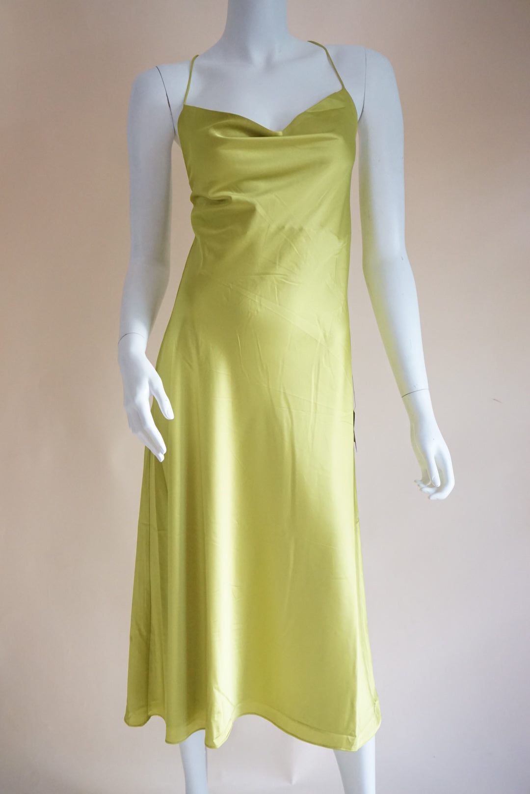 Lulu's Lime Green Cowl Neck Open Back Slip Dress NWT - Size Large