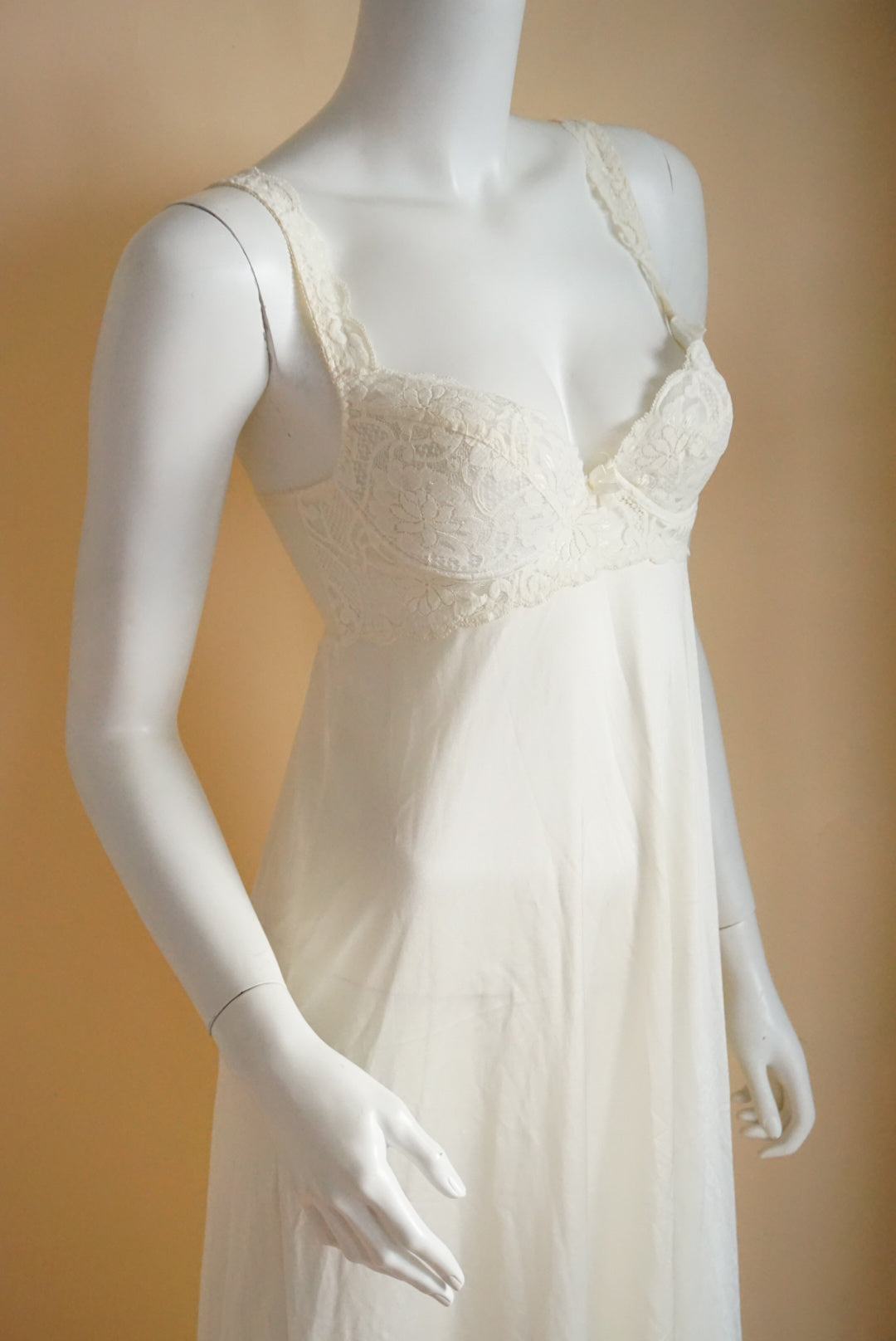 Vintage 80s Gold Label Victoria's Secret Ivory Lace & Sheer Maxi Nightgown Dress - Size Small