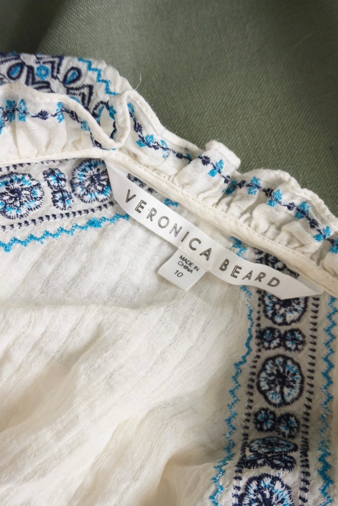 Veronica Beard Embroidered Blue Gauze Sheer Shirt Dress - Size 10