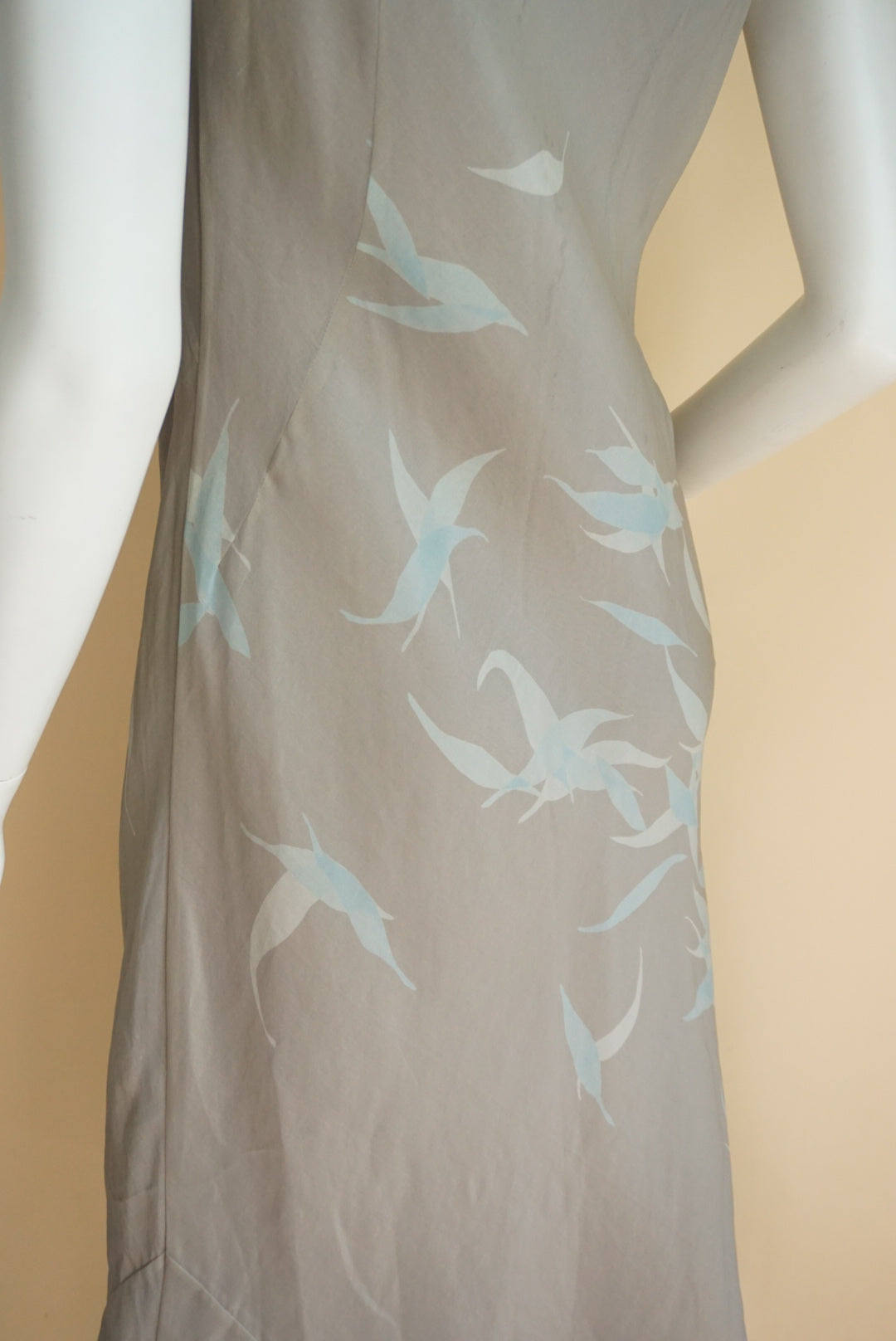 Banana Republic VTG Y2K Spring Summer 2000 Grey Bird Design Maxi Dress - Size 8