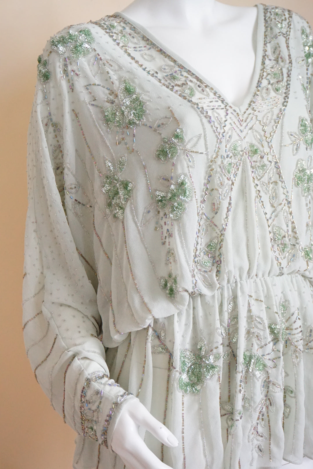 Asos Sage Beaded Embellished Dolman Sleeve Sheer Open Back Tunic Blouse - Size 8