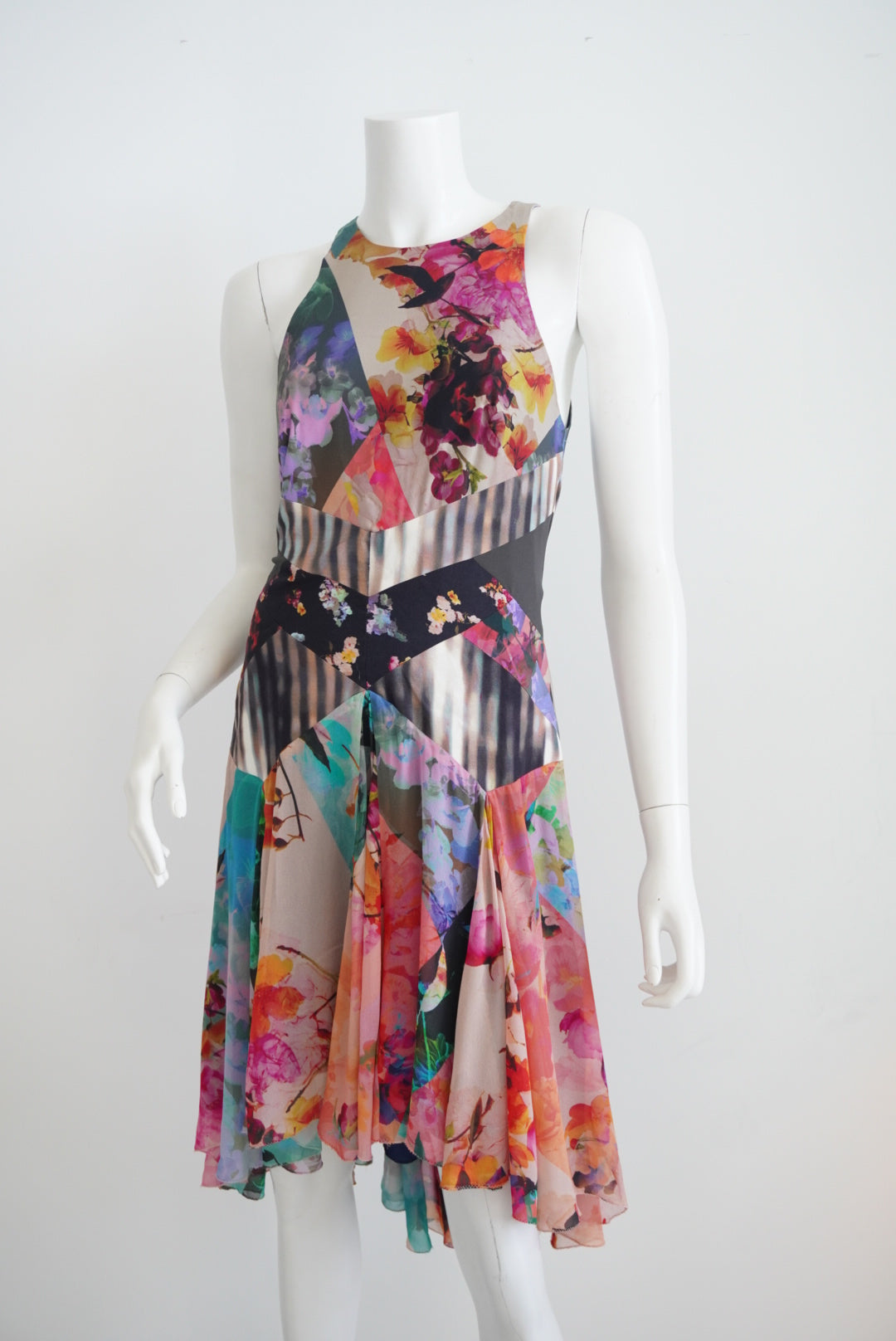 Nicole Miller Atelier Multicolor Patchwork Fairy Silk Blend Dress - Size 4