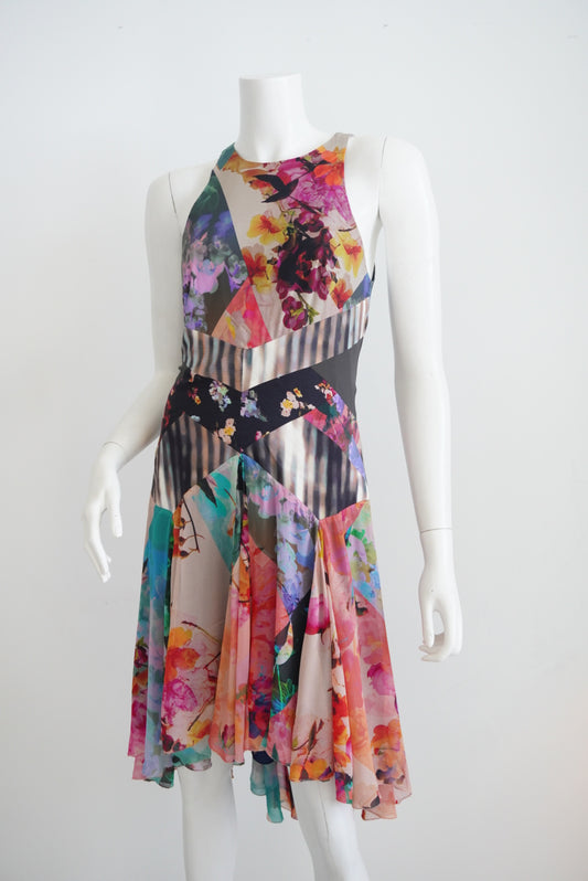 Nicole Miller Atelier Multicolor Patchwork Fairy Silk Blend Dress - Size 4