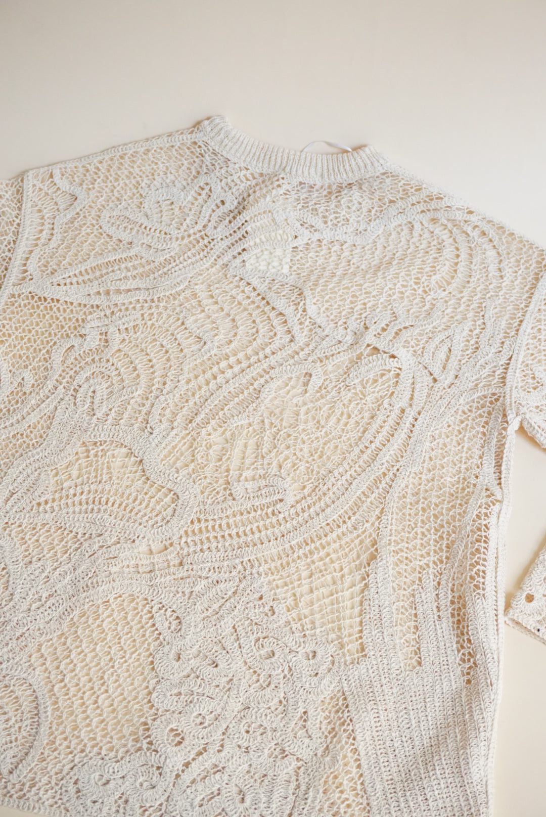 H&M Open Crocheted Ivory Wool Blend Tunic - Size Small