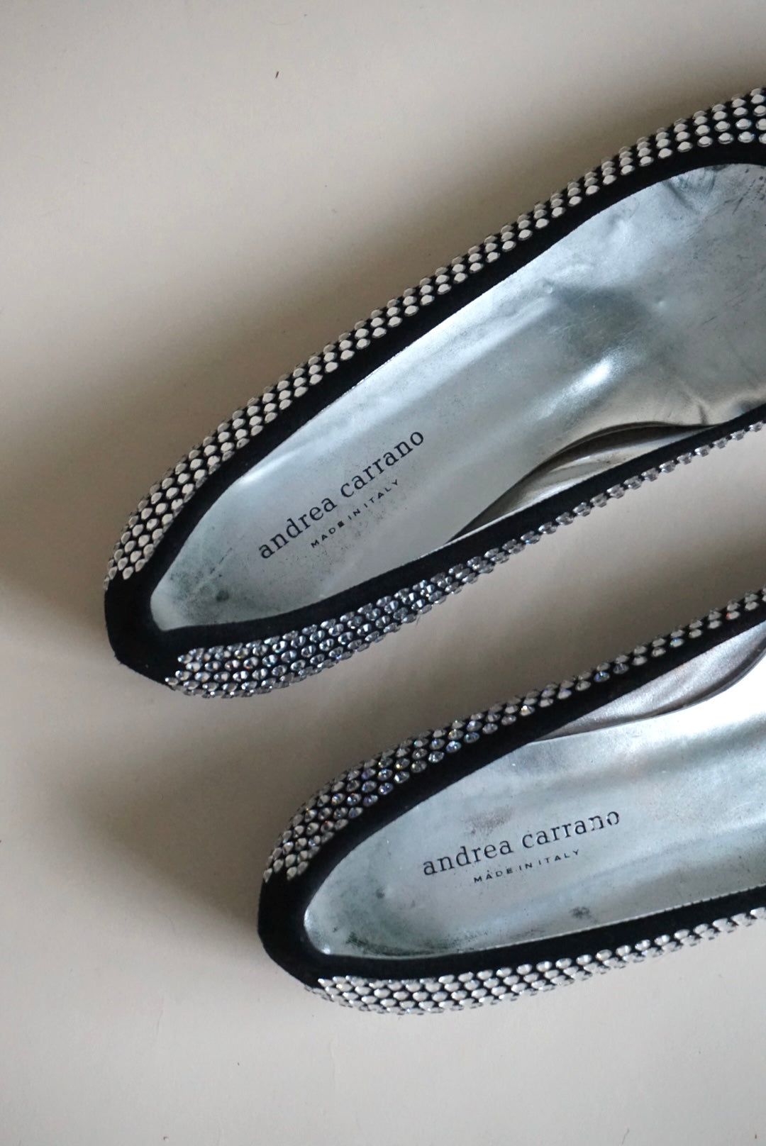 Andrea Carrano Black Rhinestone Ballet Flat - Size 40