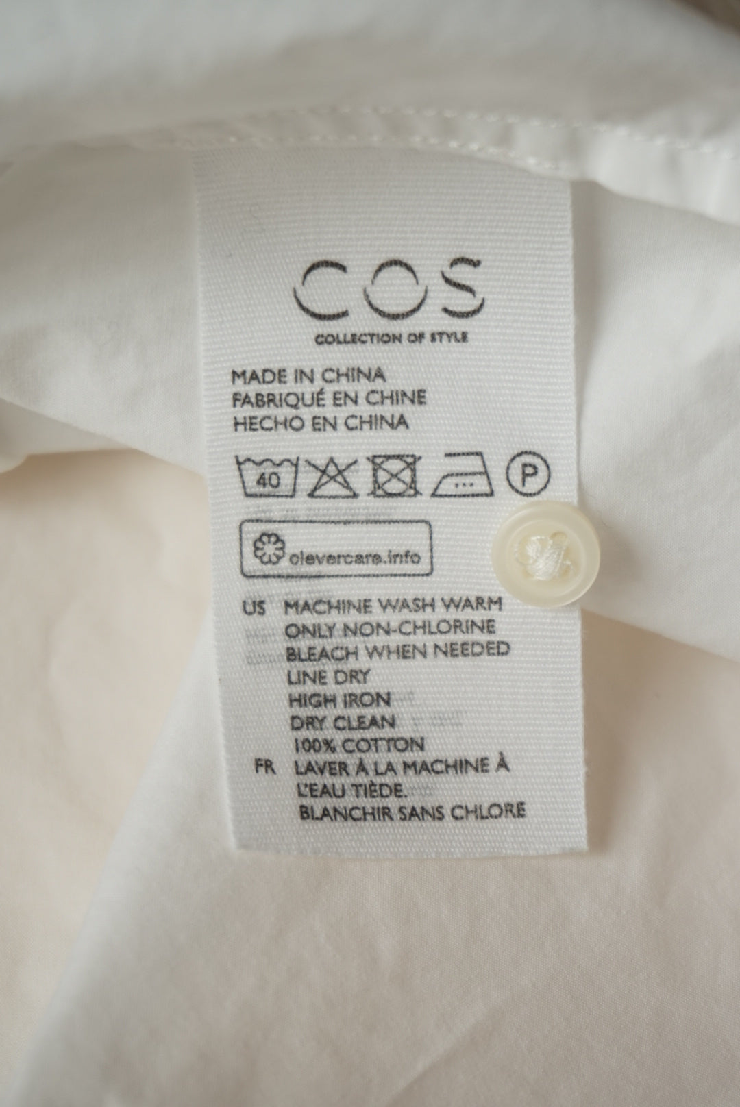 COS White Button Front Bib Panels Long Sleeve Blouse - Size 10