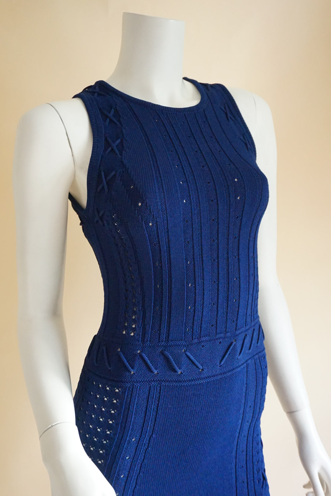 Ronny Kobo Lace-Up “Marietta” Navy Stretch Knit Sleeveless Dress - Size Small