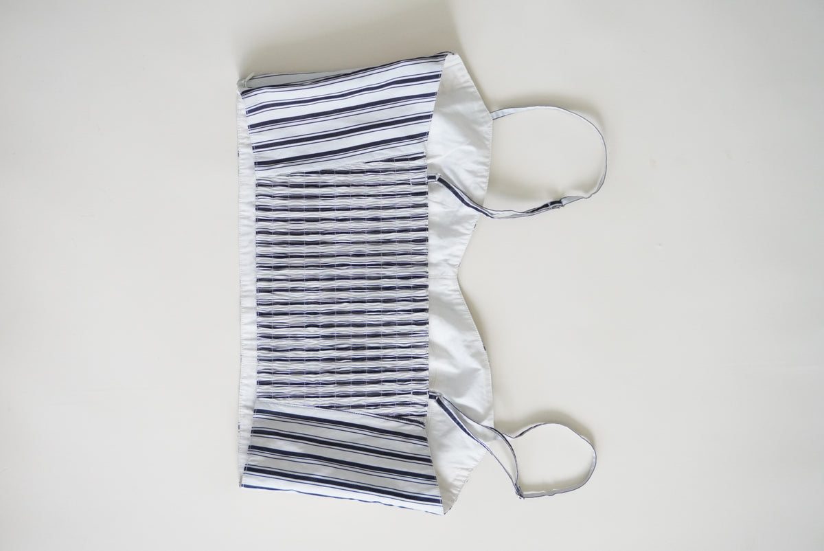 Theory Striped Cropped Navy/ White Pinstripe Bustier Blouse - Size Small