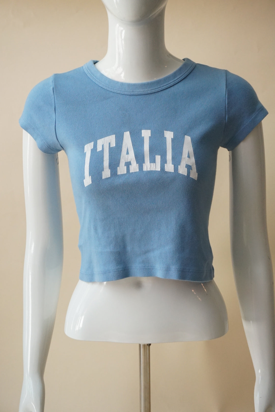 Brandy Melville John Galt Italia Baby Blue Cropped Tee - Size OS